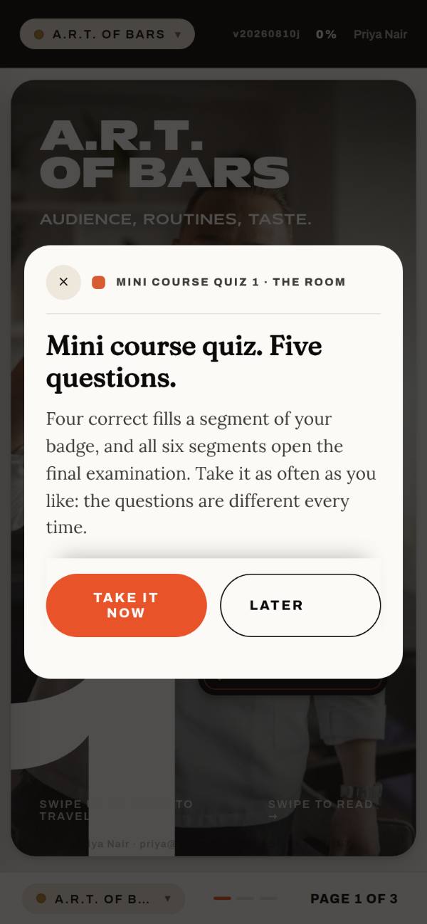 The mini course quiz door: five questions, take it now or later