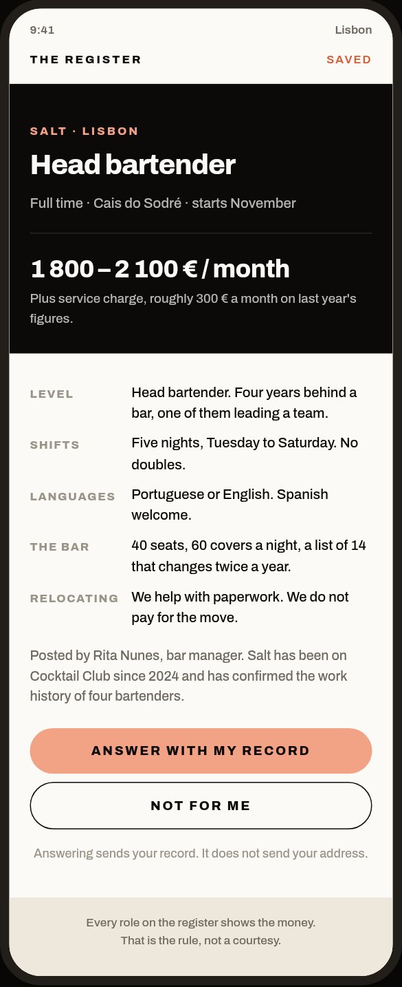 A posted role with the monthly pay on it